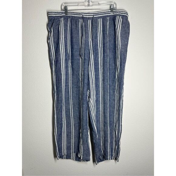 Old Navy Women’s Linen Blend Blue/White Striped Wide Leg" Pants Size XL - Picture 2 of 15